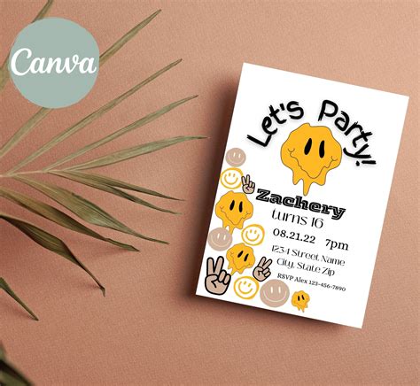 Smiley Faces Digital Invitation / Happy Face Invite / Teen - Etsy