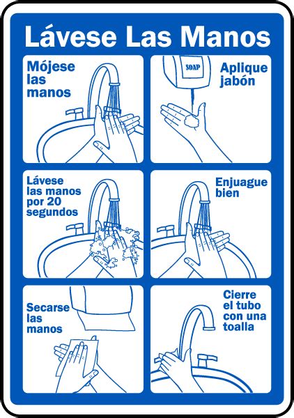 Spanish Wash Your Hands Label D5830L - by SafetySign.com