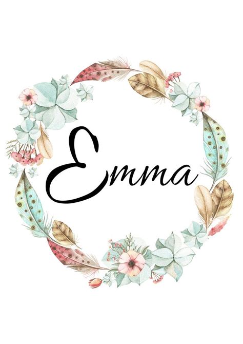 Stanza di nome EMMA Boho Watercolor botanica piuma pastelli parete arte ...