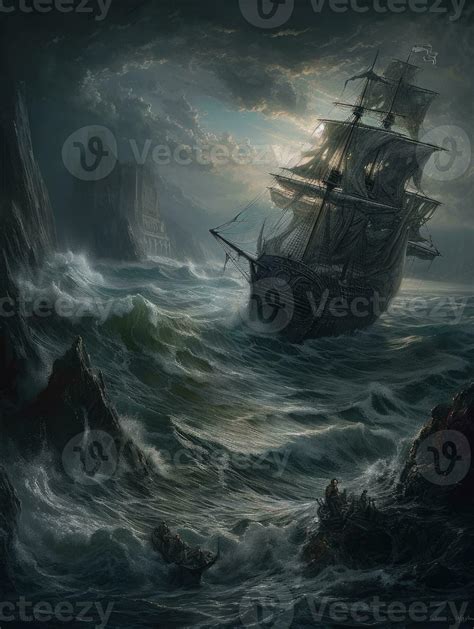 ship sea wave epic dark fantasy illustration art scary detailed poster ...