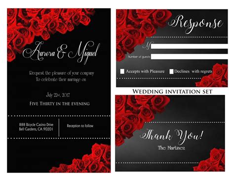 Printable Wedding Invitation,Black and Red Wedding,Elegant ... | Black wedding invitations ...