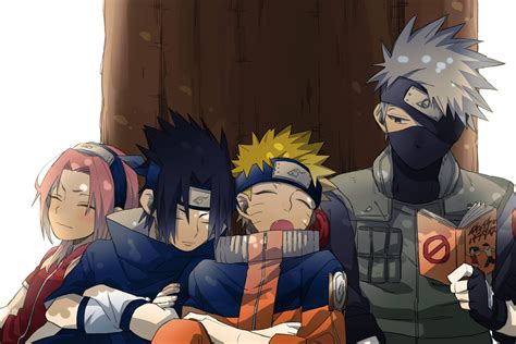 Download Sleeping Team 7 On Kakashi's Arm Wallpaper | Wallpapers.com