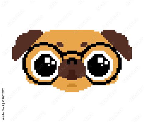 Cute Pug pixel art. nice dog 8 bit. Pet vector Stock Vector | Adobe Stock