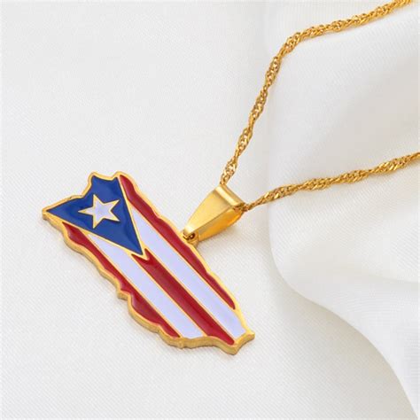 18K Gold-plated Puerto Rico Flag Necklace / Charmed Jewelry - Etsy