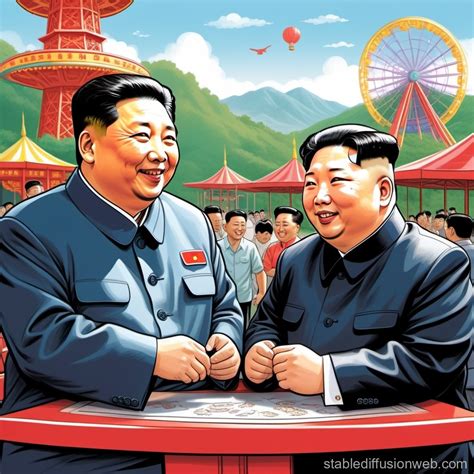 Xi Jinping and Kim Jong Un Amusement Park Date | Stable Diffusion Online