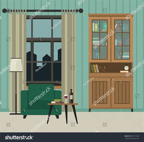 Living Room Interior Furniture Banner Living Stock Illustration 499712368