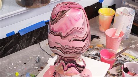 PINK GOLD & BLACK TREE RING PAINT POUR ON A VASE - Paint Pouring On Glass Vase - Acrylic Paint ...