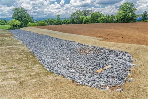 Rock Lined Drainage Ditch Under Construction Stock Image - Image of engineering, angled: 191104361