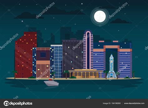 Night View Waikiki Skyline Honolulu Illustration Stock Vector Image by ...