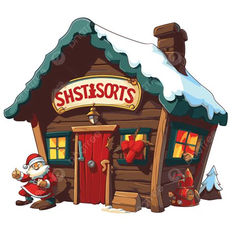 Santas Taller Sign Clipart Santa Claus Delante De Una Caricatura De Santas Taller Vector PNG ...