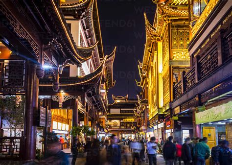 Yuyuan Old Street at night, Shanghai, China stock photo