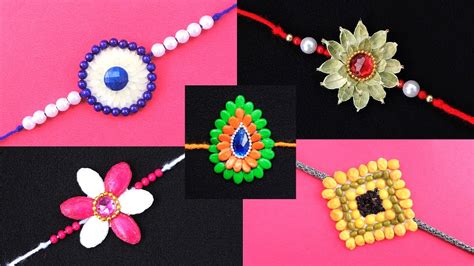 How to make Rakhi at home/Easy Homemade Rakhi/ 5 DIY Eco Friendly Rakhi making for Competition ...