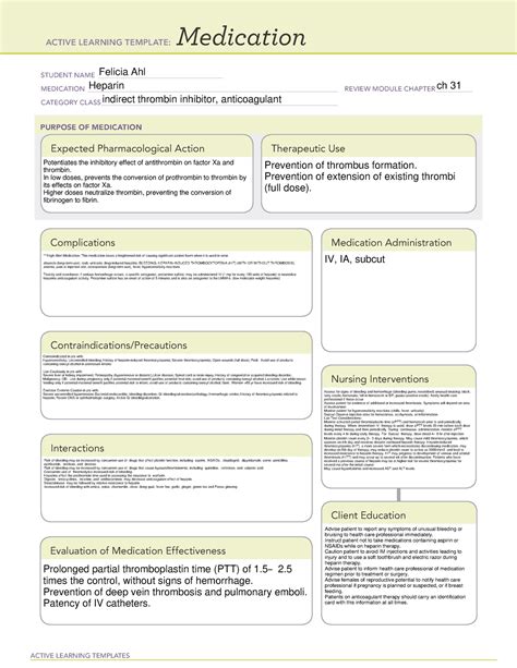 Heparin Medication Template