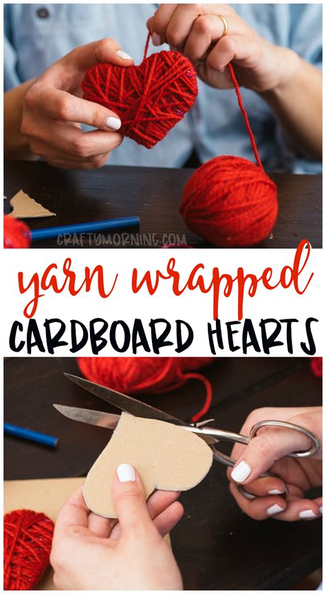 Yarn Wrapped Cardboard Hearts | Diy valentine's day decorations ...