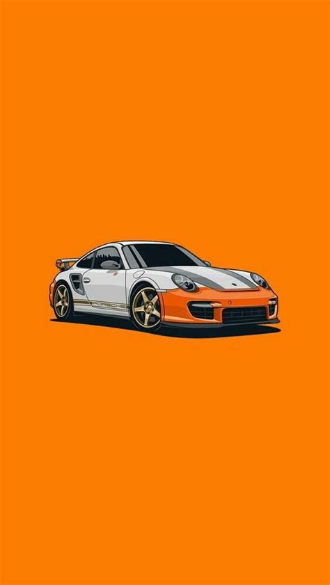 an orange and white sports car with gold rims on the front, against an orange background