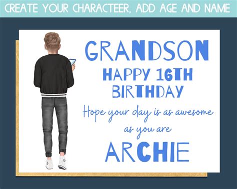 Personalised 16th Birthday Card Grandson Birthday Card for - Etsy UK