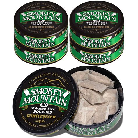 Smokey Mountain Wintergreen Pouches, 5 Cans, no Tobacco and no Nicotine, Refreshing Herbal and ...