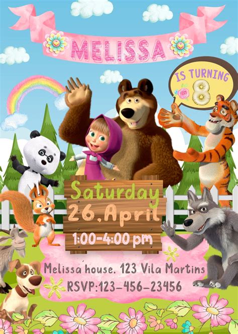 Masha and the bear invitation masha and the bear birthday | Etsy