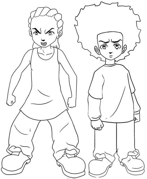 Huey and Riley Coloring Page of Boondocks | Boondocks drawings, Mini canvas art, Book art drawings