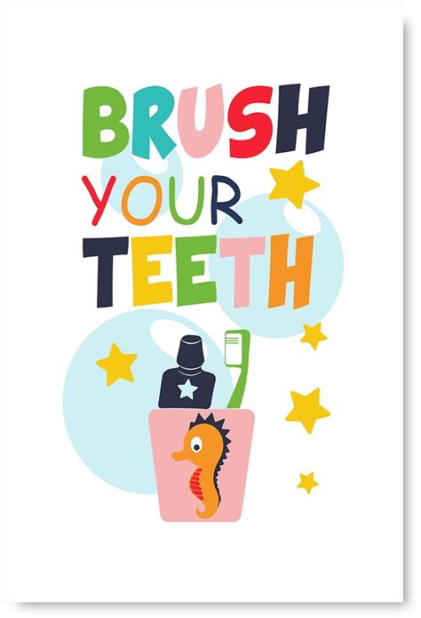 Awkward Styles Brush Your Teeth Printed Art for Children Brush Your Teeth Unframed Poster Wall ...