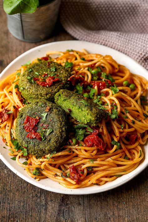 Spinach Patties with Lemon Chilli Spaghetti - Nadia's Healthy Kitchen