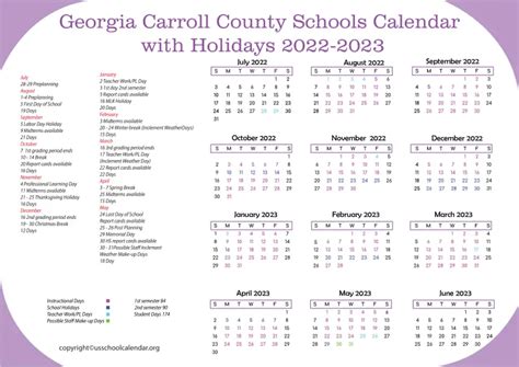 Georgia Carroll County Schools Calendar with Holidays 2023