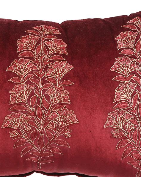 Burgundy floral embroidered cushion cover by Amoliconcepts | The Secret Label