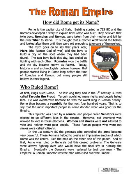 The Roman Empire Name Facts & Information Worksheet