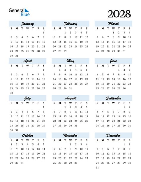 2028 Calendar (PDF, Word, Excel)