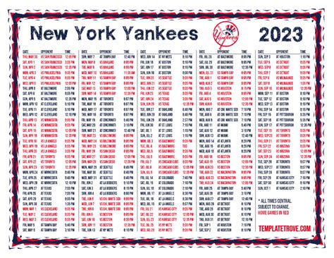 Printable 2023 New York Yankees Schedule