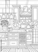 Coloring Book For Adults Interior coloring Kitchen  sketch template
