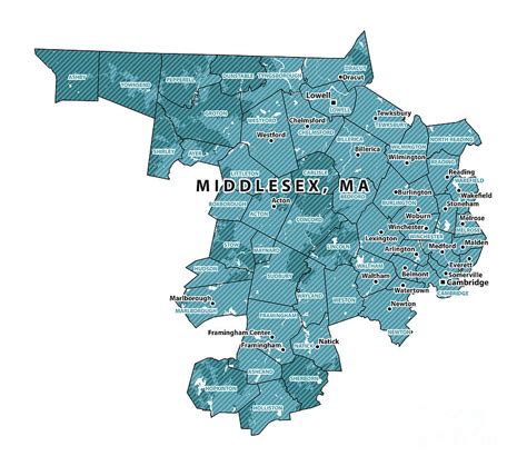 Massachusetts Middlesex County Vector Map Digital Art by Frank Ramspott ...