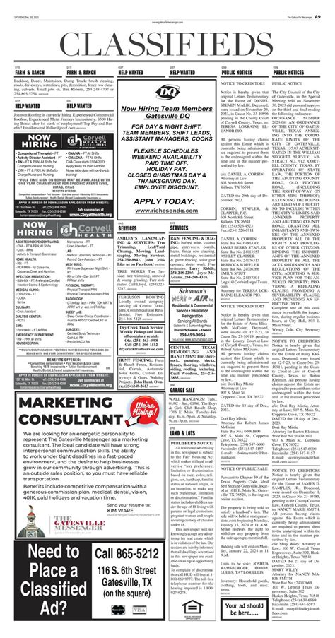 Classifieds - The Gatesville Messenger