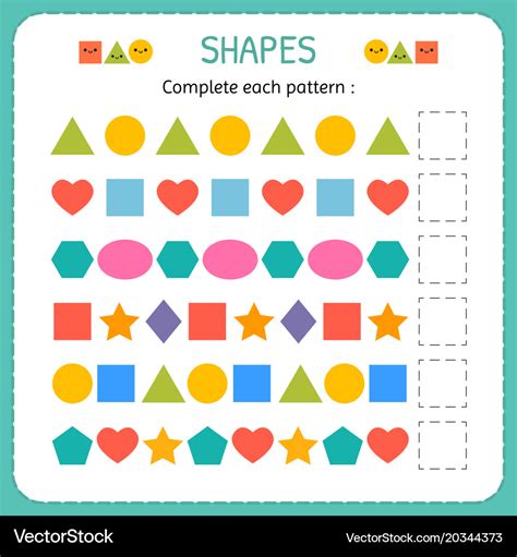 Complete each pattern learn shapes and geometric Vector Image