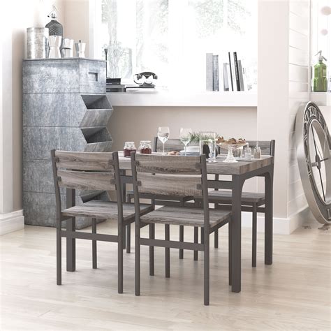 Zenvida Dining Table Set For 4, Rustic Grey 5 Piece Dinette Set Kitchen ...