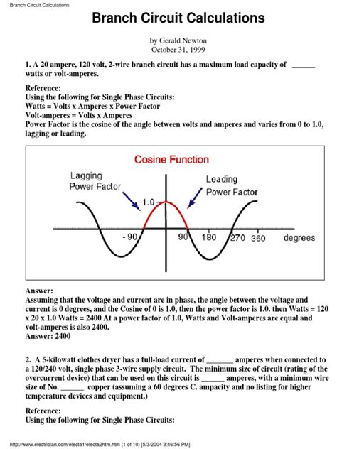 Branch Circuit Calculations PDF | PDF | Volt | Watt