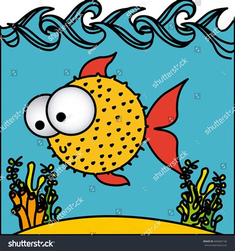 Surprised Balloon Fish Cartoon Inside Aquarium Stock Vector (Royalty ...