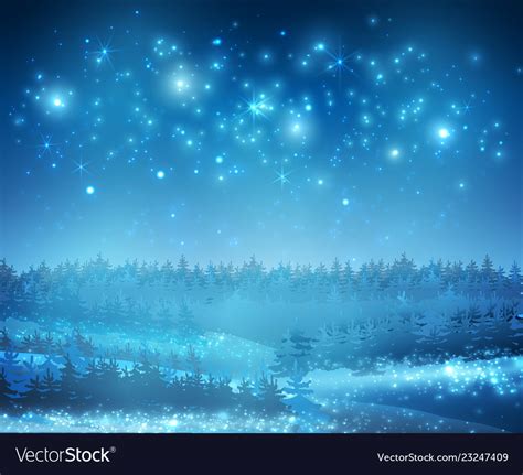 Winter snow background with night stars and trees Vector Image