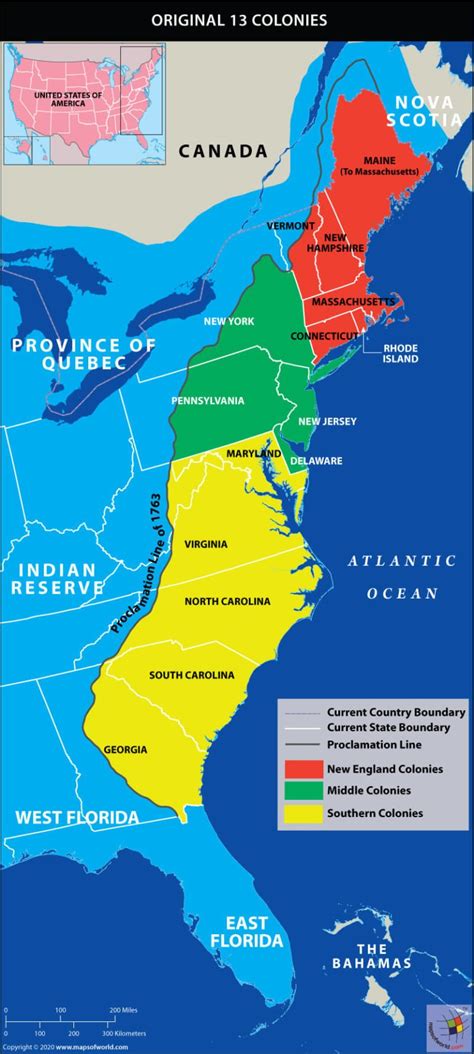 Map Showing 13 Original Colonies of the United States - Answers