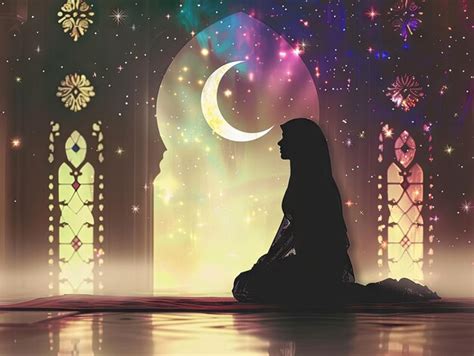 Premium Photo | Ramadan Muslim woman praying in silhouette style