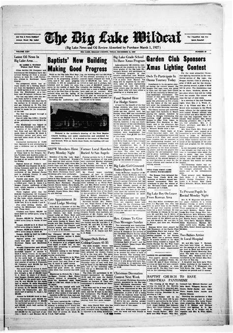 The Big Lake Wildcat (Big Lake, Tex.), Vol. 25, No. 49, Ed. 1 Friday, December 15, 1950 - Page 1 ...