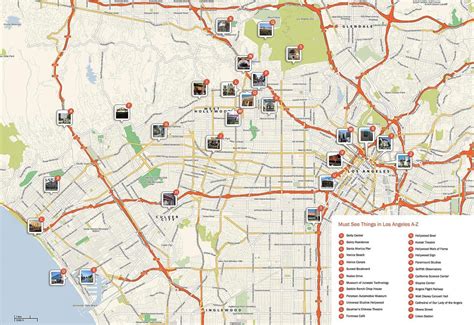 Los Angeles landmarks map - Map of Los Angeles landmarks (California - USA)