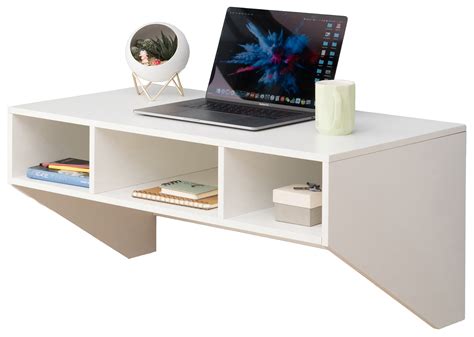 Wall Mounted Office Computer Desk with Three Compartments, White - Walmart.com - Walmart.com