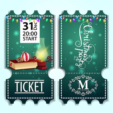 Premium Vector | Christmas party ticket template with christmas books