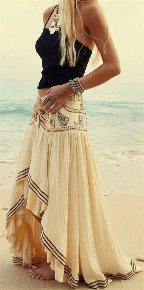 Beige Asymmetric Bohemian Maxi Skirt | Bohemian style skirts, Boho ...