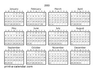 Download 2003 Printable Calendars