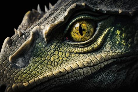 Premium Photo | Frightening dinosaur closeup featuring the eerie yellow ...