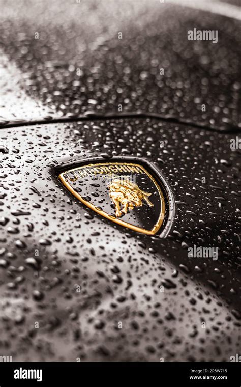 A black Lamborghini Huracan Spyder with a wet front logo badge is ...