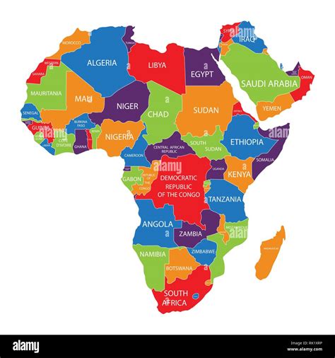 Vector illustration Africa map with countries names isolated on white background. African ...