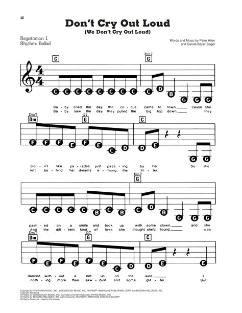 Melissa Manchester Don't Cry Out Loud (We Don't Cry Out Loud) Sheet Music Notes, Chords | Sheet ...